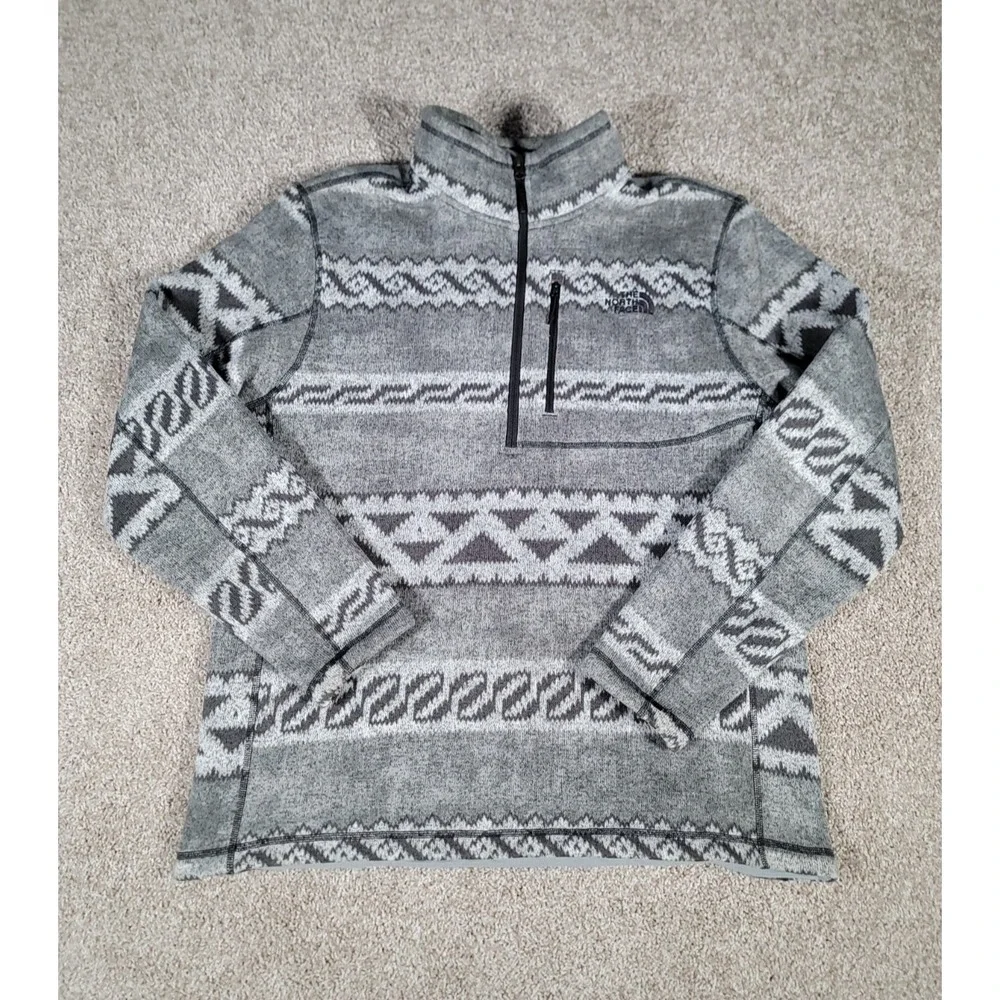 The North Face Gordon Lyons Novelty 1/4 Zip Sweater Mens XL Gray Fleece Aztec